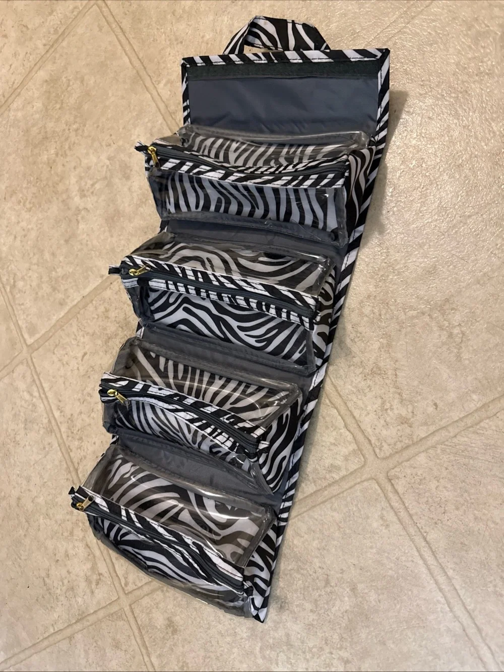 Black & White Zebra Print Cosmetic Case with Top Handles